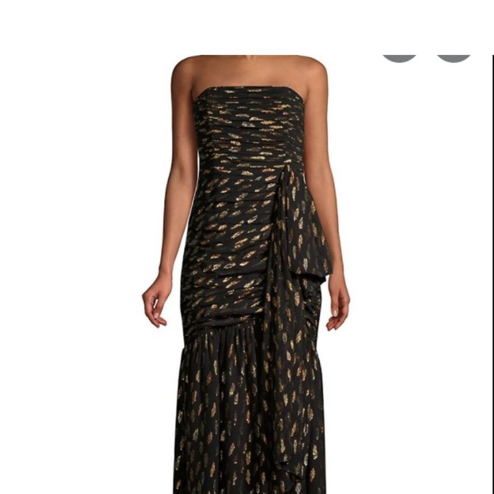 Shoshanna Midnight Black and Gold Strapless Evening Gown